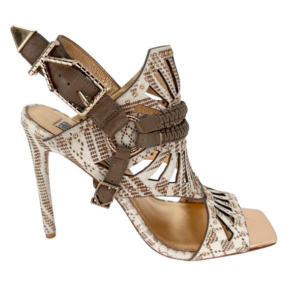 IVY KIRZHNER Valentin Studded Cutout Calf Hair Sandals US 10 Ankle Strap Heels - Picture 1 of 13